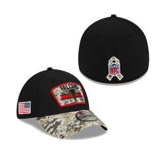 2021 Salute To Service Falcons Black Camo Historic Logo 39THIRTY Flex Hat