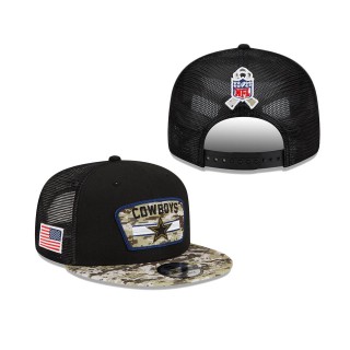 2021 Salute To Service Cowboys Black Camo Trucker 9FIFTY Snapback Adjustable Hat