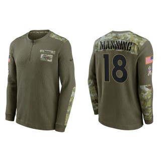 Men's Denver Broncos Peyton Manning Nike Olive 2021 Salute To Service Henley Long Sleeve Thermal Top