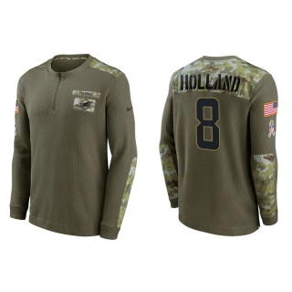 Men's Miami Dolphins Jevon Holland Nike Olive 2021 Salute To Service Henley Long Sleeve Thermal Top