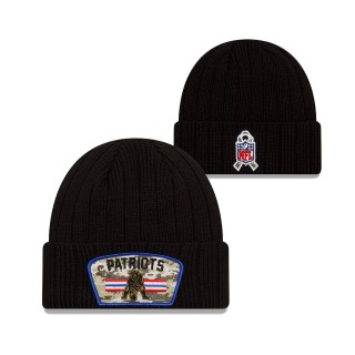 2021 Salute To Service Patriots Black Historic Logo Cuffed Knit Hat