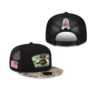 2021 Salute To Service Jets Black Camo Trucker 9FIFTY Snapback Adjustable Hat