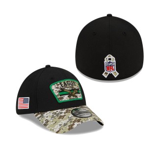 2021 Salute To Service Eagles Black Camo Historic Logo 39THIRTY Flex Hat