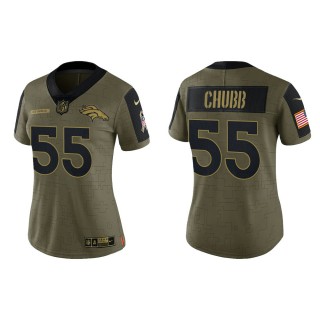 Women Denver Broncos Bradley Chubb Nike Olive Gold 2021 Salute To Service Limited Jersey