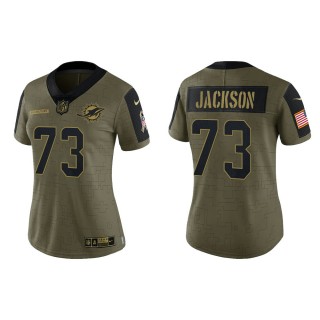 Women Miami Dolphins Austin Jackson Nike Olive Gold 2021 Salute To Service Limited Jersey