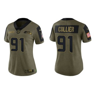 Women Seattle Seahawks L.J. Collier Nike Olive Gold 2021 Salute To Service Limited Jersey