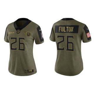 Women Tennessee Titans Kristian Fulton Nike Olive Gold 2021 Salute To Service Limited Jersey