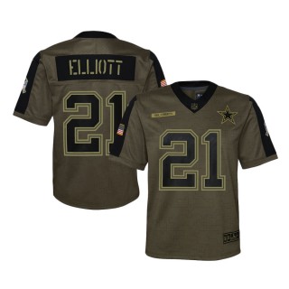 2021 Salute To Service Youth Cowboys Ezekiel Elliott Olive Game Jersey