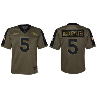 Youth Denver Broncos Teddy Bridgewater Nike Olive 2021 Salute To Service Game Jersey