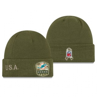 Miami Dolphins Olive Salute to Service Sideline Cuffed Knit Hat