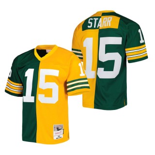 Men's Green Bay Packers Bart Starr Mitchell & Ness Green Gold 1969 Split Legacy Replica Jersey