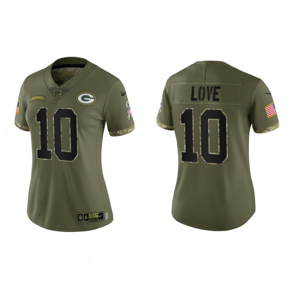 Jordan Love Women's Green Bay Packers Olive 2022 Salute To Service Limited Jersey