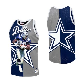 Men's Dallas Cowboys Emmitt Smith Mitchell & Ness Navy Gray Retired Player Graphic Tank Top