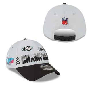 Men's Philadelphia Eagles Gray Black 2022 NFC Champions Locker Room 9FORTY Adjustable Hat