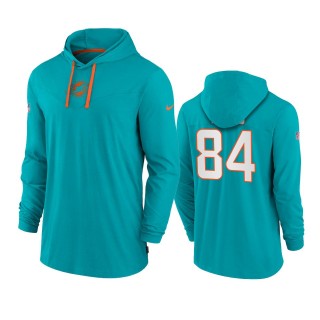 Men's Miami Dolphins Hunter Long Aqua Hoodie Tri-Blend Sideline Performance T-Shirt