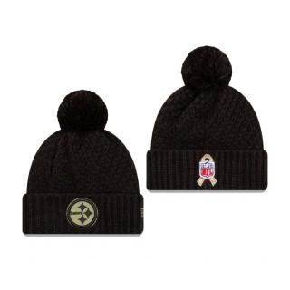 Pittsburgh Steelers Black Salute to Service Cuffed Pom Knit Hat