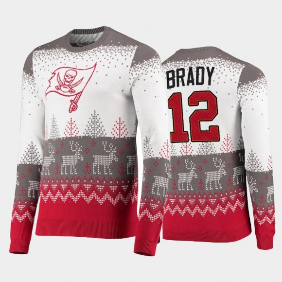 2021 Christmas Gift Sweater Buccaneers Tom Brady Knit Ugly White Big Logo