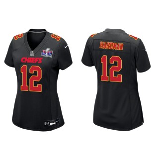 Women's Chiefs Mecole Hardman Black Super Bowl LVIII Carbon Fashion Game Jersey