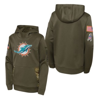 Youth Miami Dolphins Olive 2022 Salute To Service Performance Pullover Hoodie